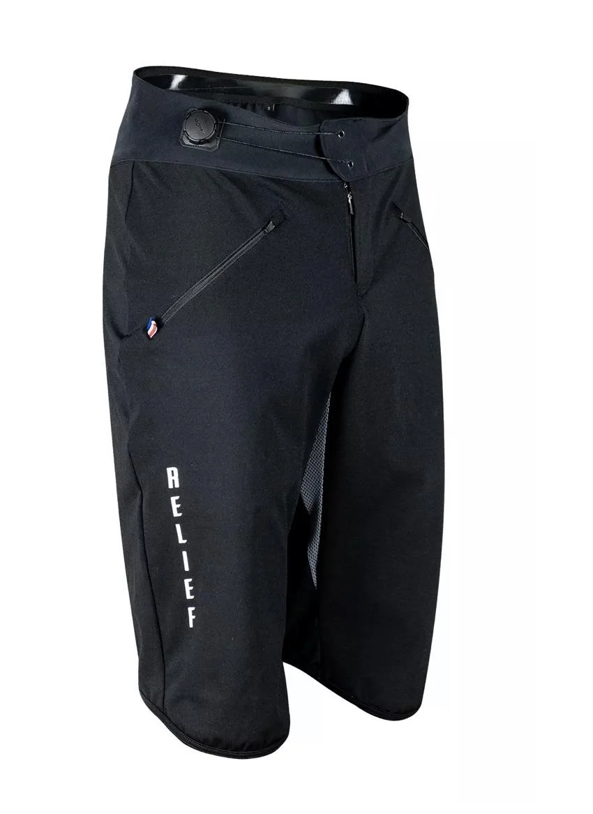 Short VTT Relief Fada V2 Noir – vue face Cordura 76% élasthane FIDLOCK magnétique made in France OEKO-TEX