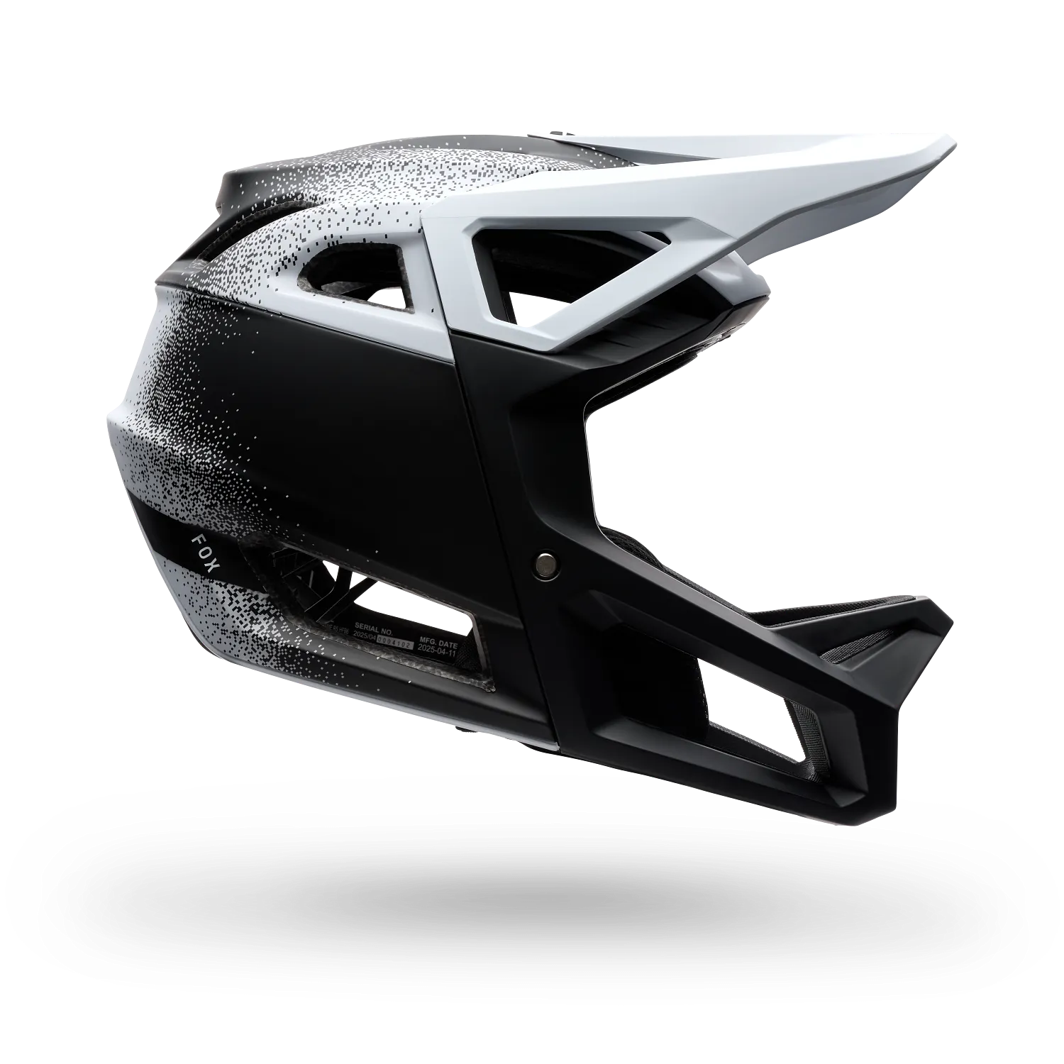 Fox Proframe RS Blanc/Bleu Pétrole – casque intégral ouvert enduro MIPS Integra Split, vue face