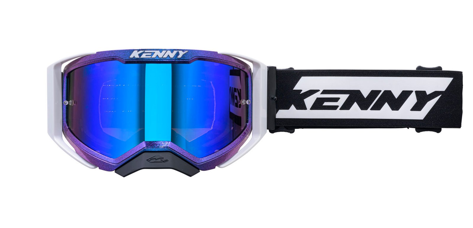 Masque Kenny Performance Evo 2 Noir/Bleu vu de face avec bandeau Kenny noir