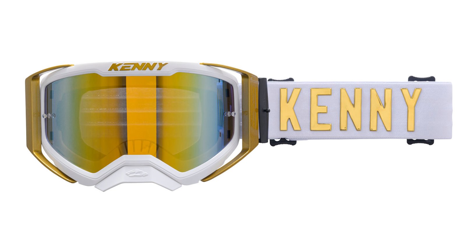 Masque Kenny Performance Evo 2 Or, monture blanche et dorée, écran doré miroir