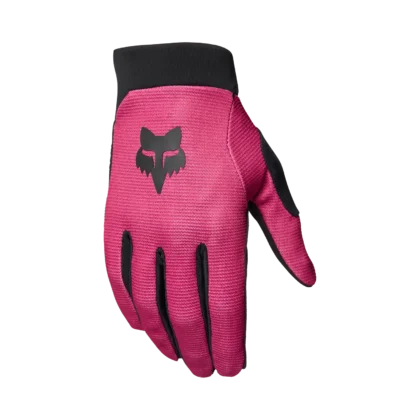 Gants VTT BMX Fox Ranger Junior Noir Rose — vue de face, paume daim microfibre et renforts TruGel
