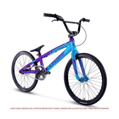 BMX Race Chase Element 2027 Violet / Bleu clair - vue 3/4 avant, fourche carbone Ikon - Cyclomontdor Lyon